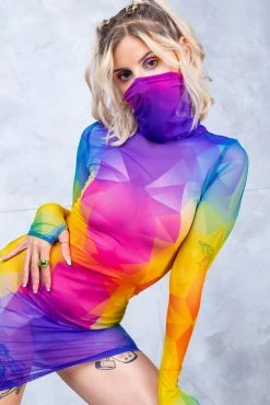 Badinka Polygon Love Mesh High Neck Dress