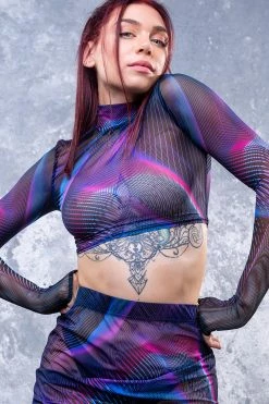 Badinka Synth Wave Mesh Sleeved Top