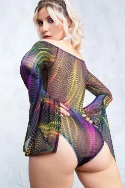 Badinka Luv Wave Bell Sleeve Mesh Bodysuit