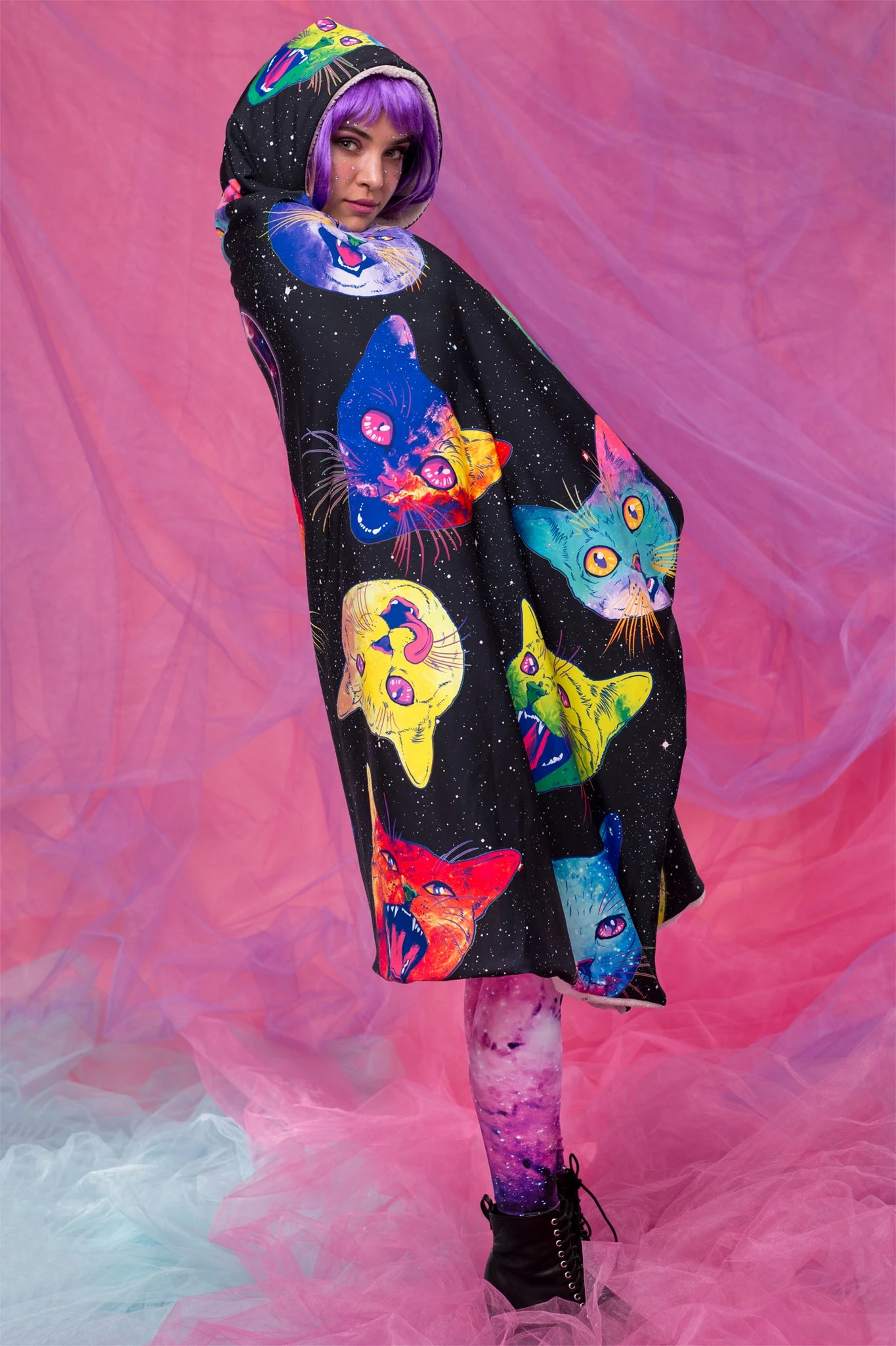 Badinka Cosmic Kitties Hoodie Blanket - Image 3
