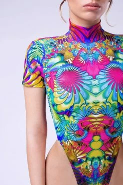 Badinka Kaleidoscopic Blossom Cutout Back Bodysuit