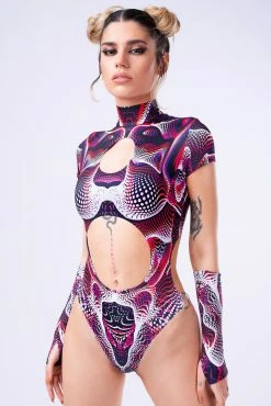 Badinka Vapor Trance Red Keyhole Bodysuit