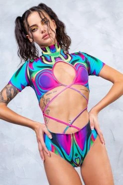 Badinka Fluorescent Marble Strapped Bodysuit