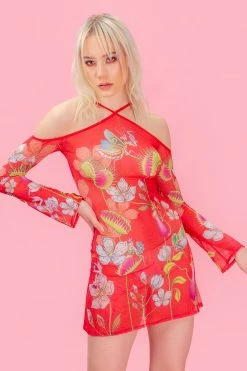 Badinka Predatora Mesh Off-the-shoulder Strappy Dress