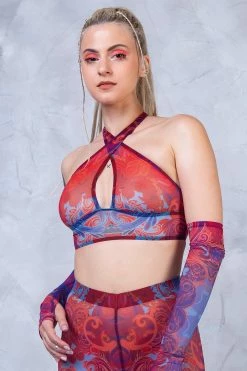 Badinka Jumon Halter Criss Cross Mesh Top