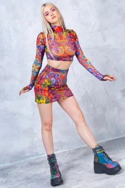 Badinka Tropical Punch Mesh Rave Skirt Set