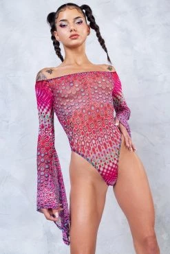 Badinka Stardust Bell Sleeve Mesh Bodysuit