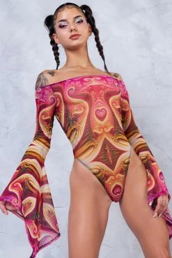 Badinka Serenity Bell Sleeve Mesh Bodysuit