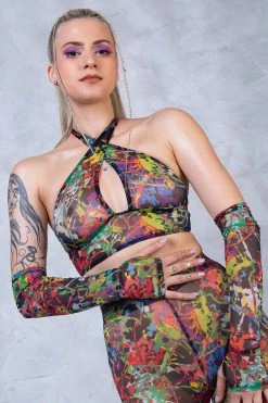 Badinka Splash Halter Criss Cross Mesh Top